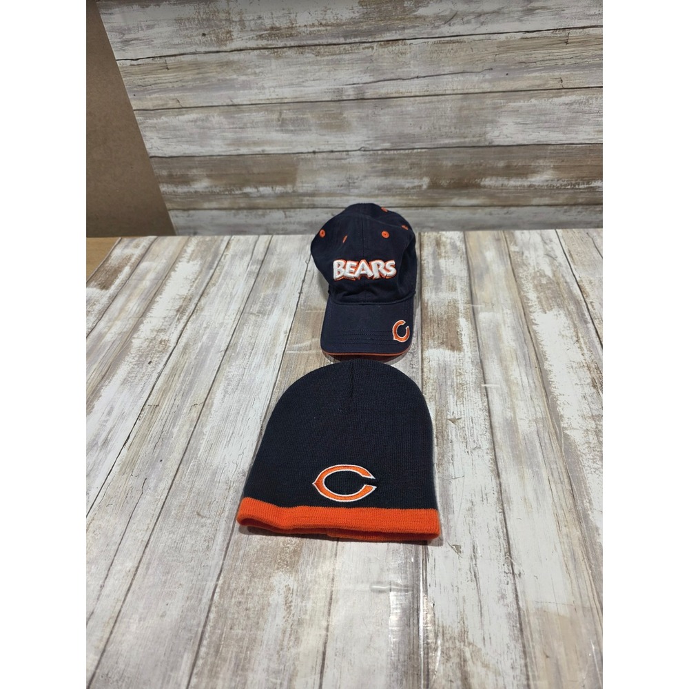 NFL Chicago Bears Hat Beanie Set Navy Blue Orange Adjustable Cap Knit‎ Hat